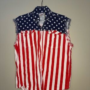 Shore Trendz American Flag Sleeveless Denim Shirt